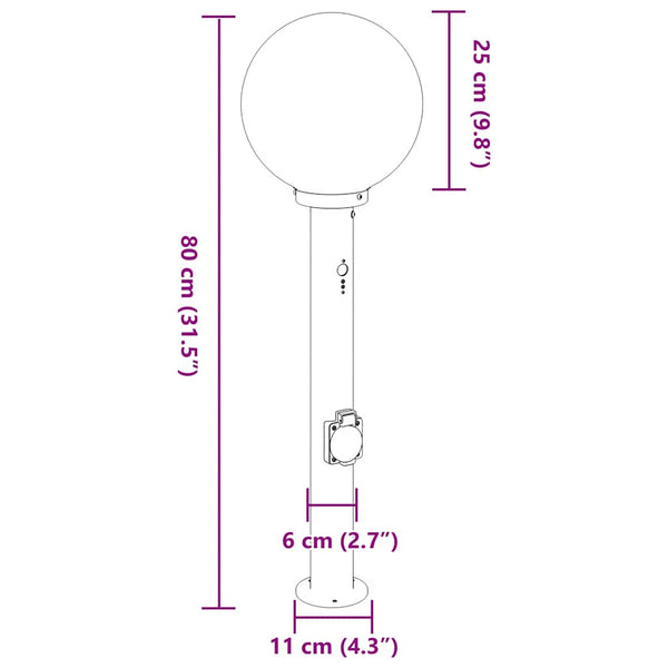 Pollerleuchte mit Sensor & Steckdose, 80cm, Schwarz