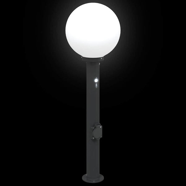 Pollerleuchte mit Sensor & Steckdose, 80cm, Schwarz