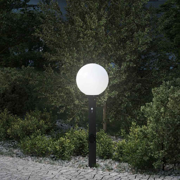Pollerleuchte mit Sensor & Steckdose, 80cm, Schwarz