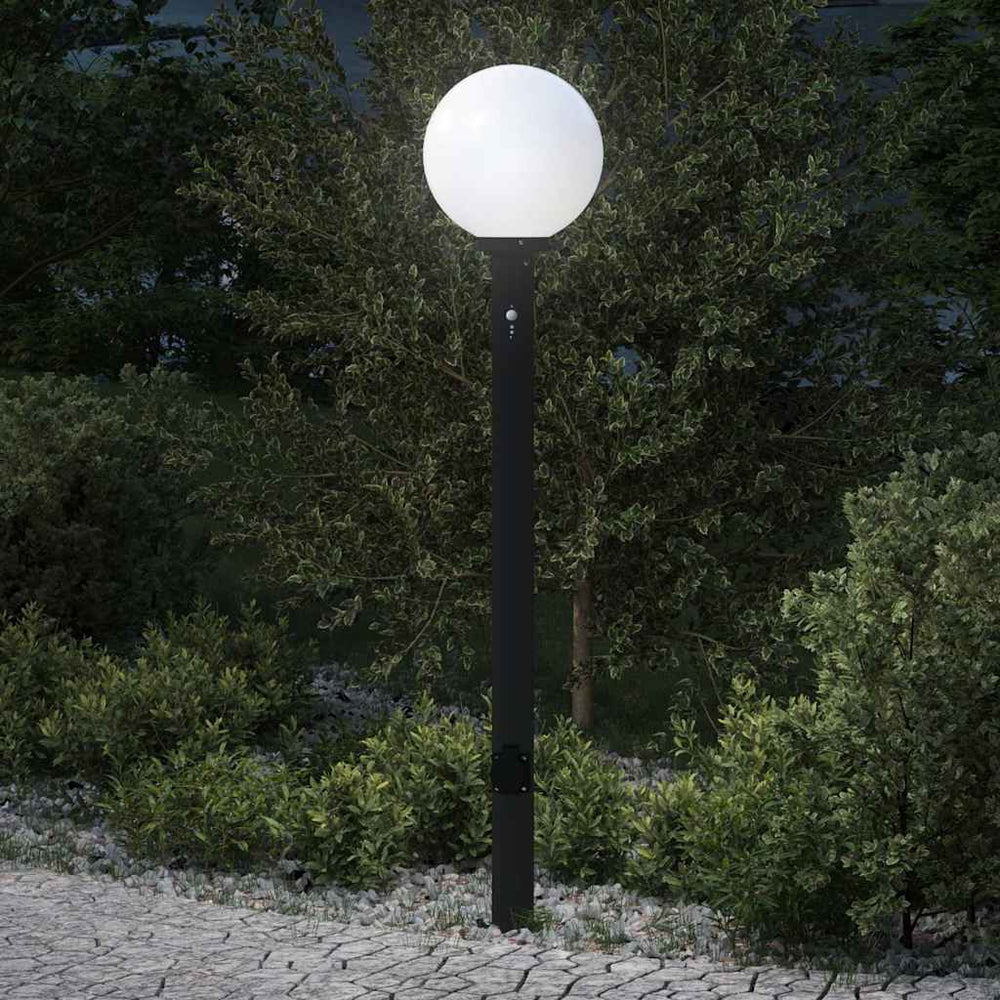 Pollerleuchte mit Sensor & Steckdose, 120cm, Schwarz