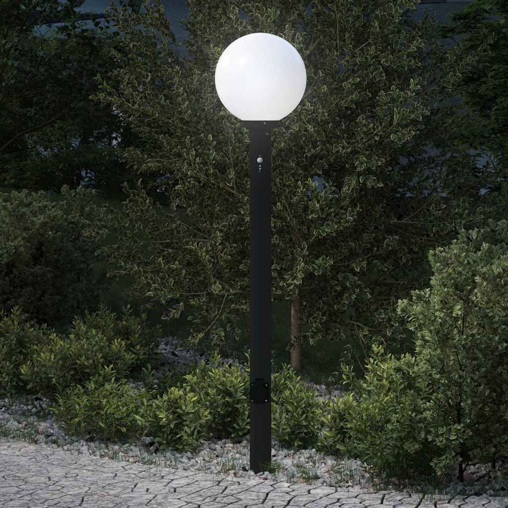 Pollerleuchte mit Sensor & Steckdose, 120cm, Schwarz