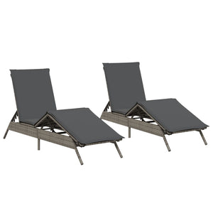 Sonnenliegen mit Auflagen, 2er Set Grau