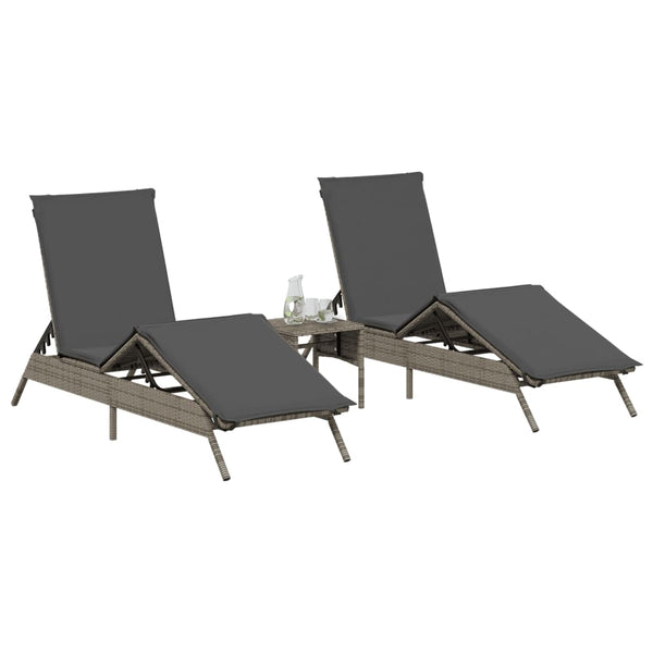 Sonnenliegen mit Auflagen, 2er Set Grau