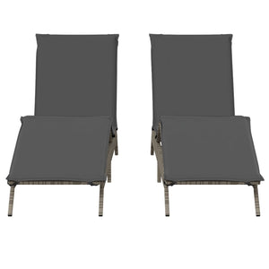 Sonnenliegen mit Auflagen, 2er Set Grau
