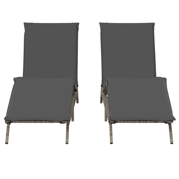 Sonnenliegen mit Auflagen, 2er Set Grau