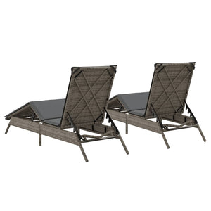Sonnenliegen mit Auflagen, 2er Set Grau