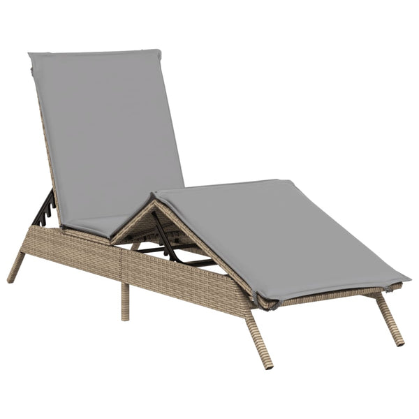 2er Set Sonnenliegen Beige Poly Rattan mit Auflagen