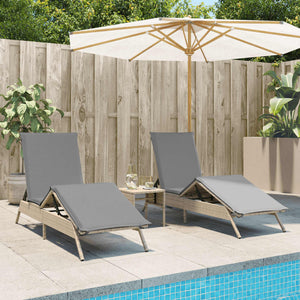 2er Set Sonnenliegen Beige Poly Rattan mit Auflagen