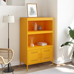 Senfgelbes Highboard 68x39x113 cm aus Stahl