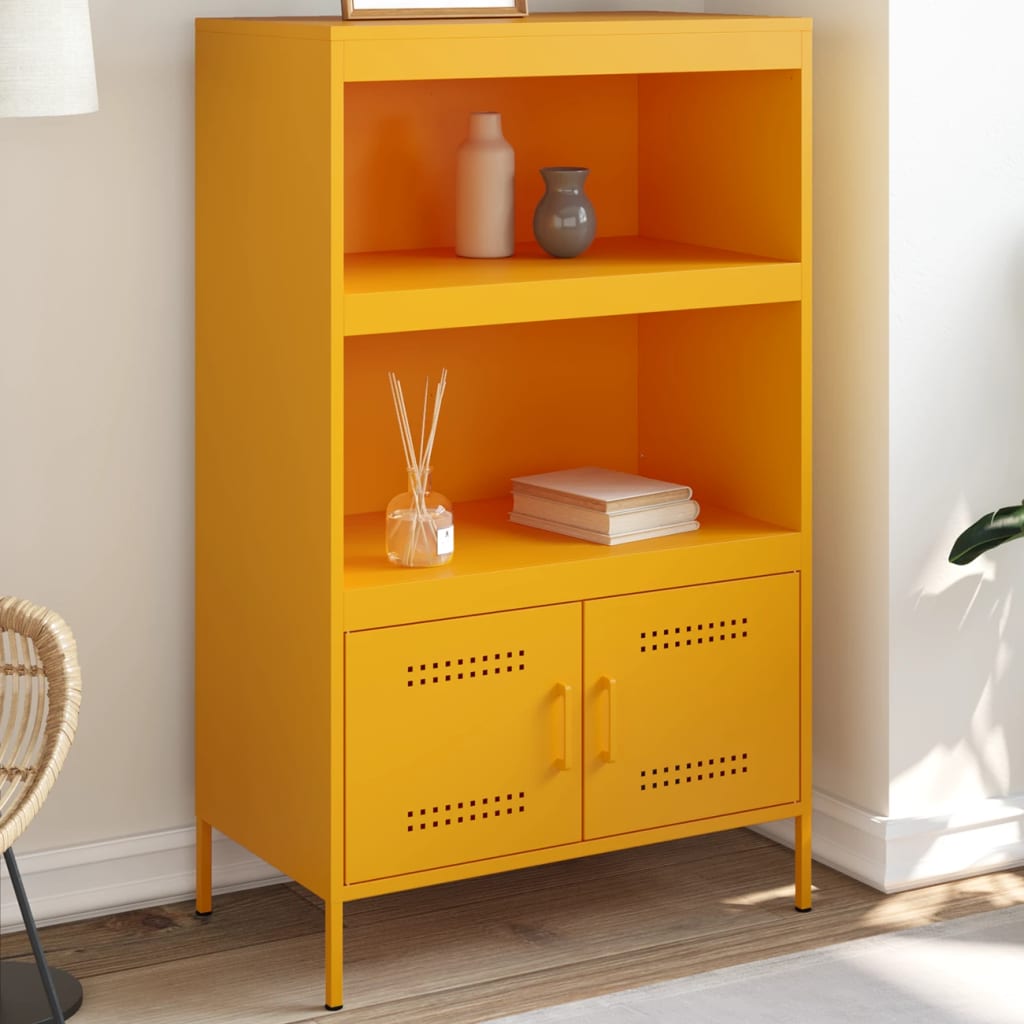 Senfgelbes Highboard 68x39x113 cm aus Stahl