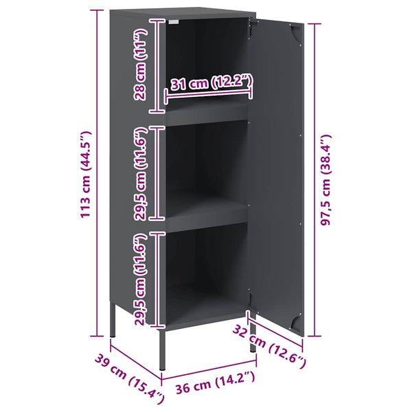 Highboard Anthrazit Stahl 36x39x113cm
