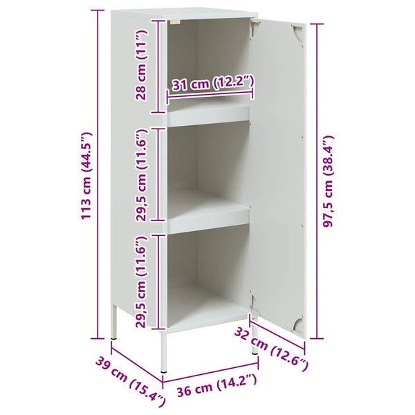 Weißes Highboard aus Stahl, 36x39x113 cm