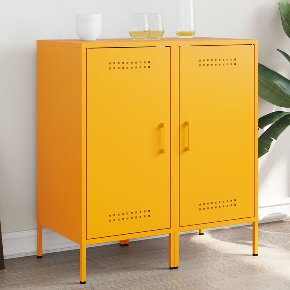 Senfgelbe Sideboards, 2er Set, Stahl