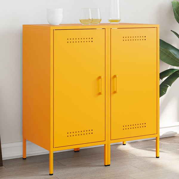 Senfgelbe Sideboards, 2er Set, Stahl
