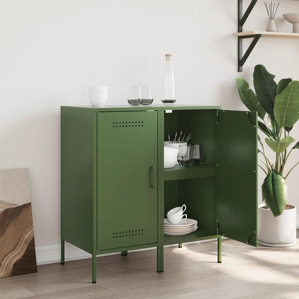Olivgrüne Sideboards, 2er Set, Stahl