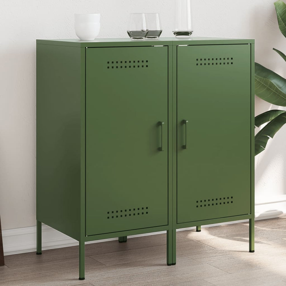 Olivgrüne Sideboards, 2er Set, Stahl