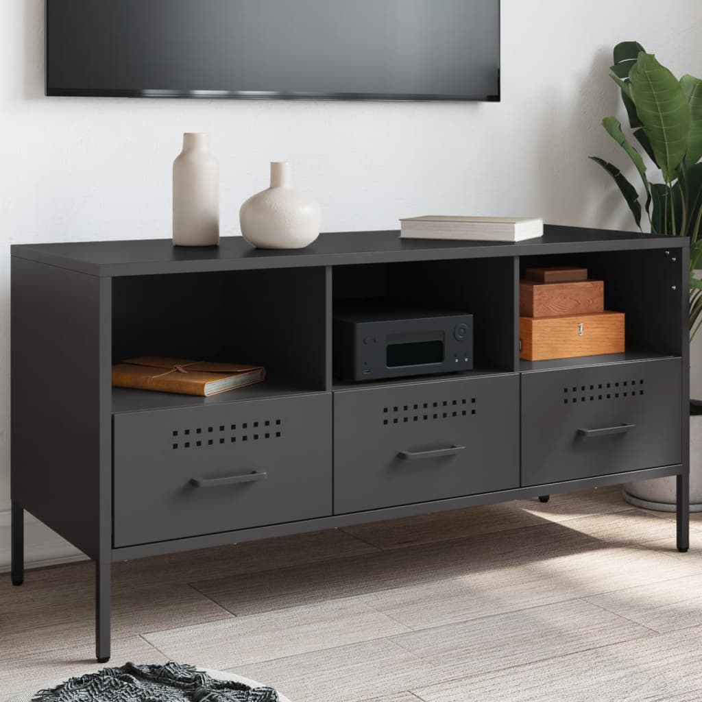 Schwarzer TV-Schrank aus Stahl, 100,5 cm