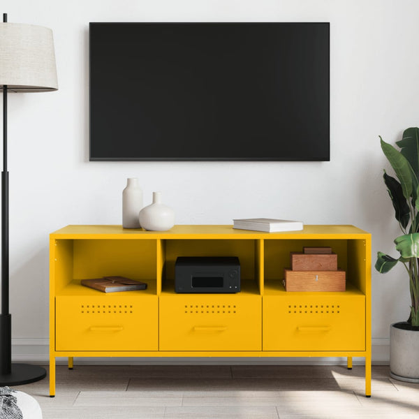 Senfgelber TV-Schrank aus Stahl – 100,5 cm