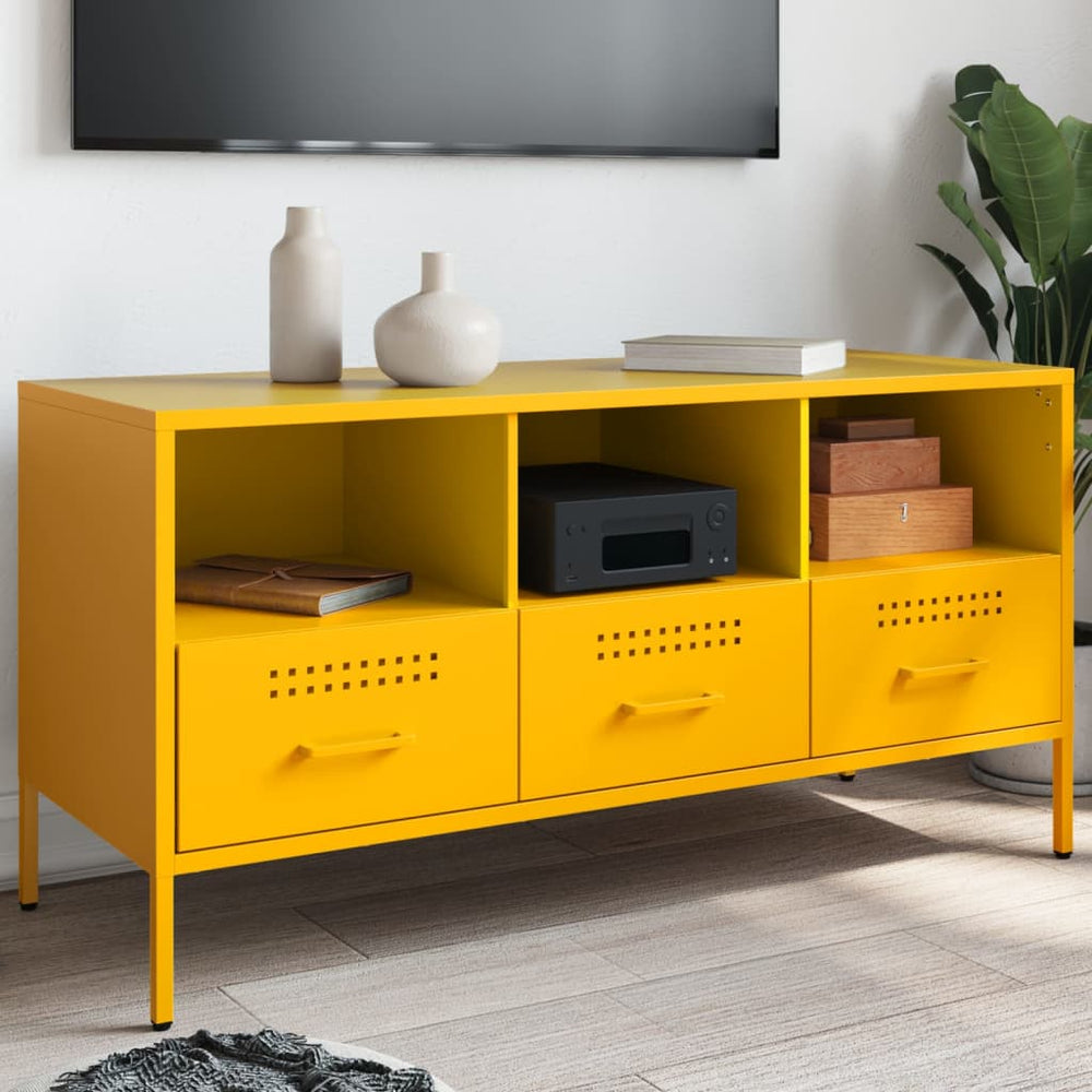 Senfgelber TV-Schrank aus Stahl – 100,5 cm