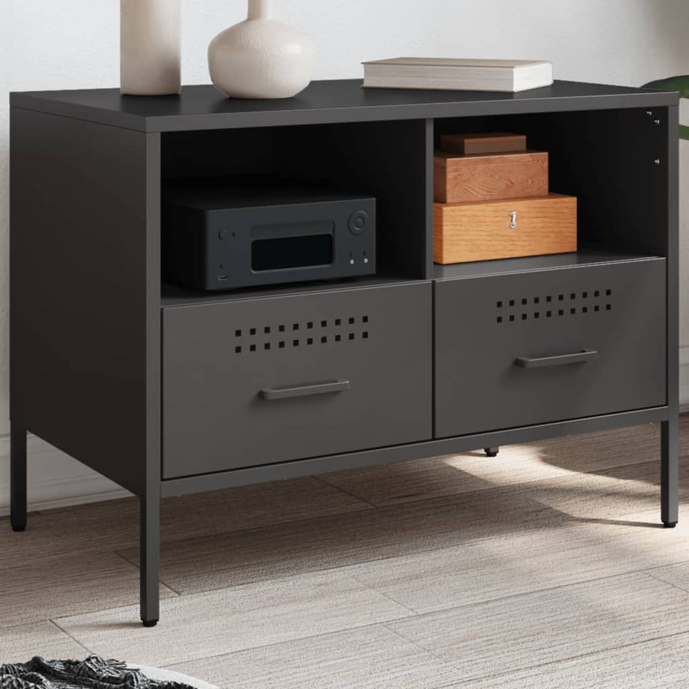 Schwarzer TV-Schrank aus Stahl, 68 cm