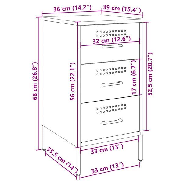 Schwarzer Nachttisch Stahl 36x39x68 cm