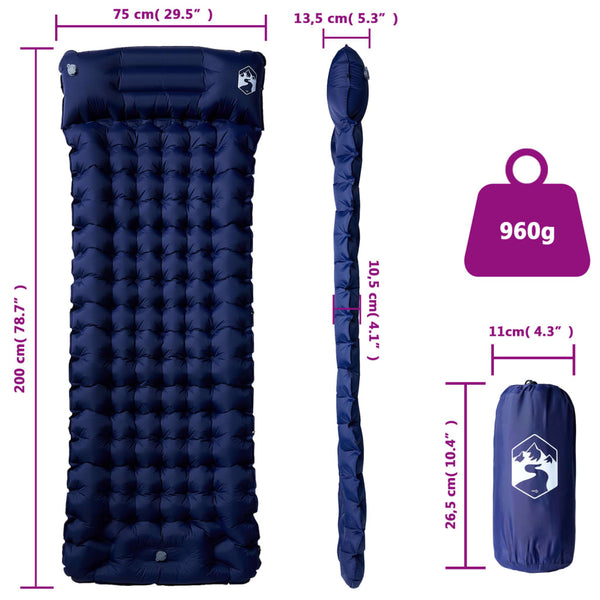 Selbstaufblasende Isomatte Marineblau mit Kissen