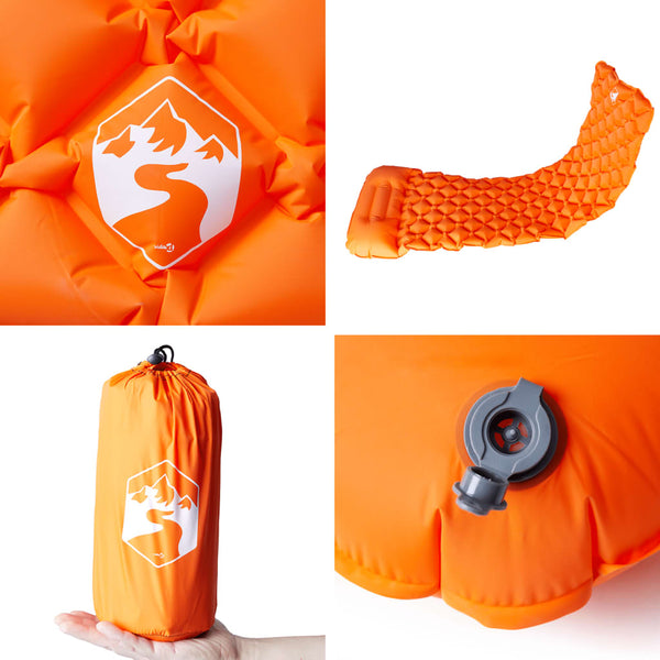 Aufblasbare Isomatte mit Kissen Orange