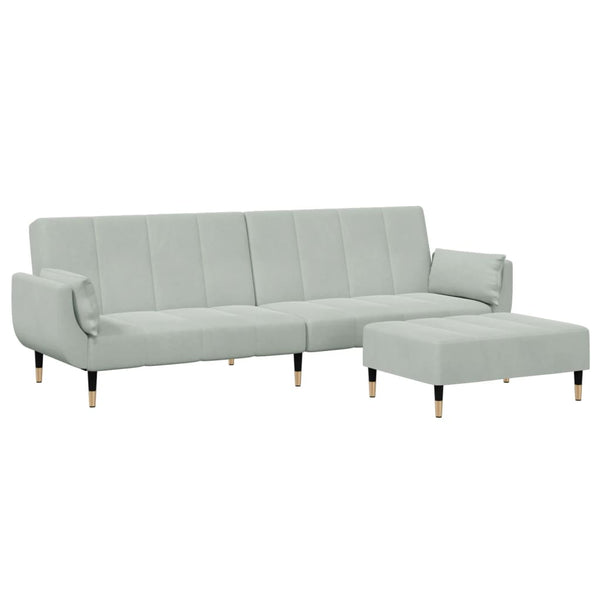 Schlafsofa 2-Sitzer Hellgrau mit Hocker