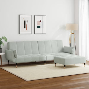 Schlafsofa 2-Sitzer Hellgrau mit Hocker