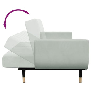 Schlafsofa 2-Sitzer Hellgrau mit Hocker