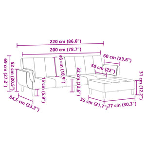 Schlafsofa 2-Sitzer Hellgrau mit Hocker