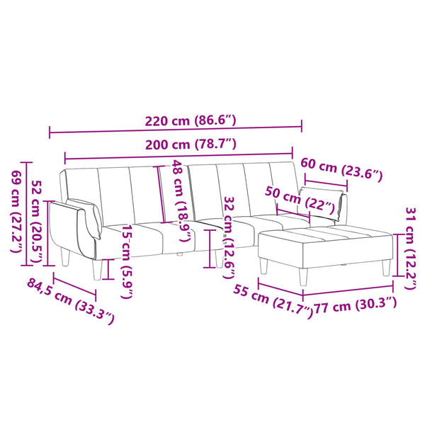 Schlafsofa 2-Sitzer Hellgrau mit Hocker