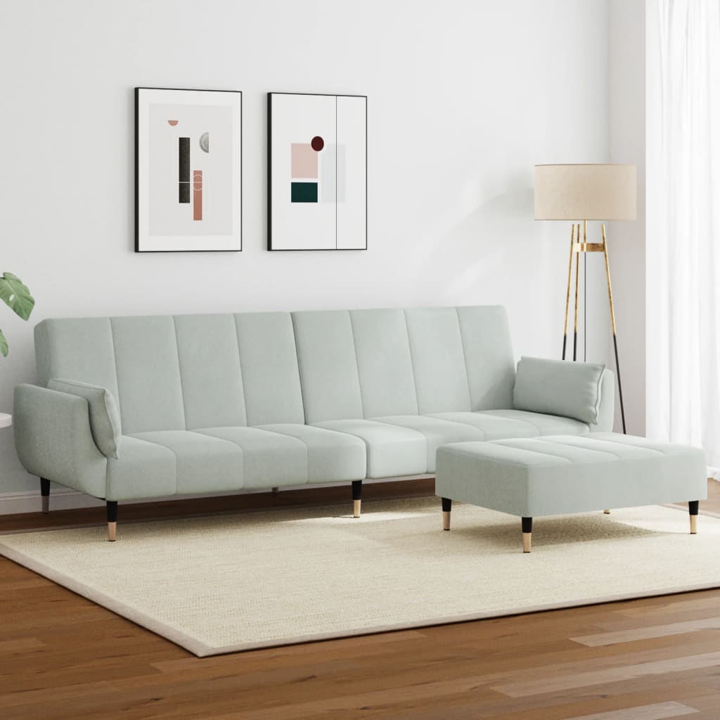 Schlafsofa 2-Sitzer Hellgrau mit Hocker