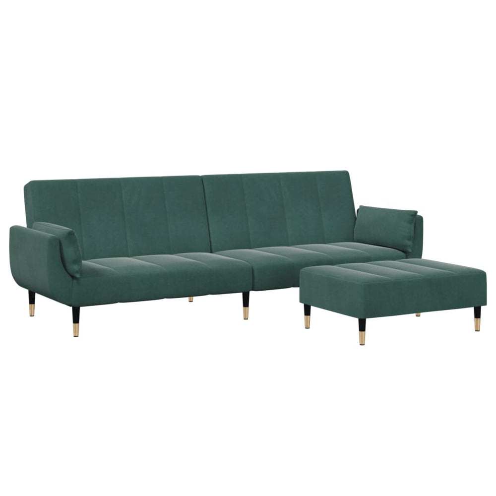 Schlafsofa 2-Sitzer Dunkelgrün mit Hocker