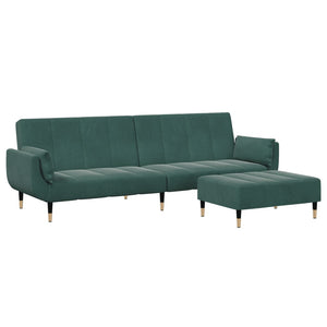 Schlafsofa 2-Sitzer Dunkelgrün mit Hocker