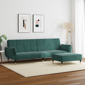 Schlafsofa 2-Sitzer Dunkelgrün mit Hocker