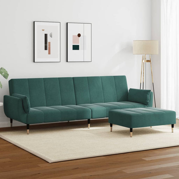 Schlafsofa 2-Sitzer Dunkelgrün mit Hocker