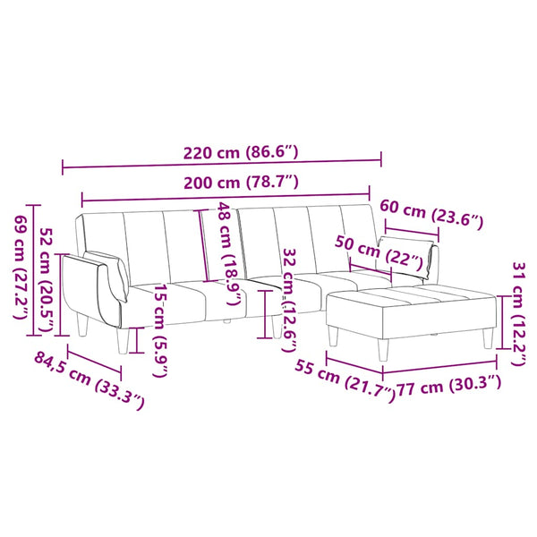 Schlafsofa 2-Sitzer Gelb mit Hocker