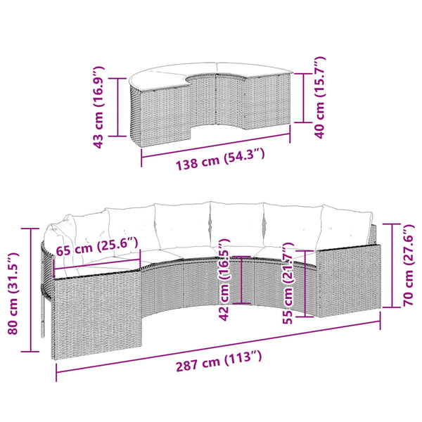 vidaXL Salon de jardin 2 pcs semi-circulaire en résine tressée beige