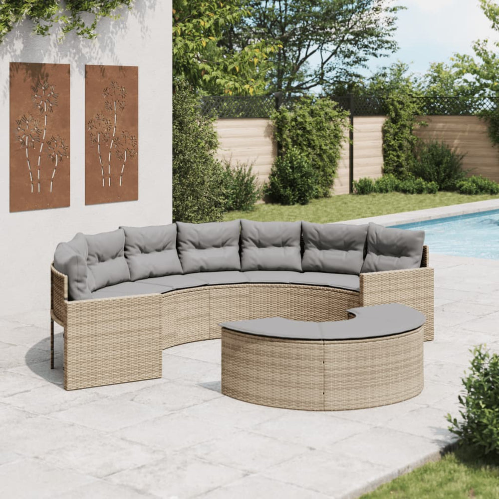 vidaXL 2-piece Garden Sofa Set Semi-circular Beige Poly Rattan