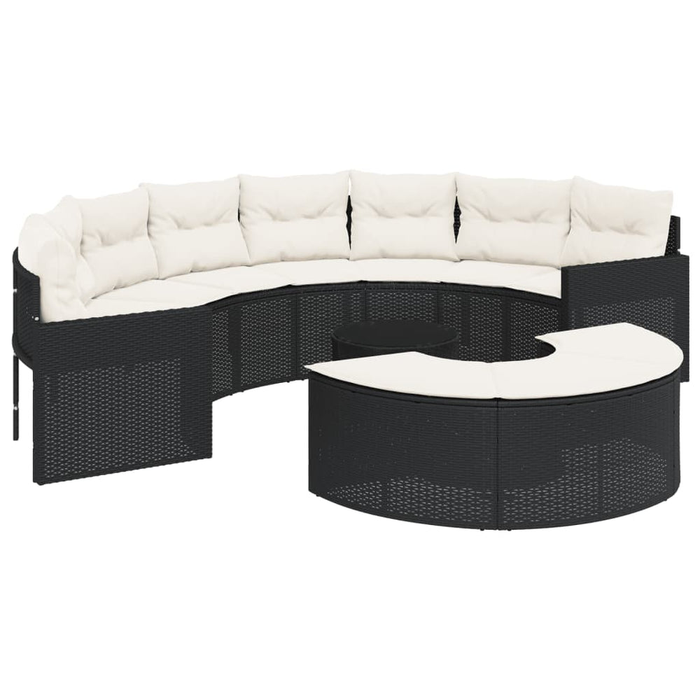 vidaXL 3-Piece Half-Round Garden Sofa Set Black Poly Rattan