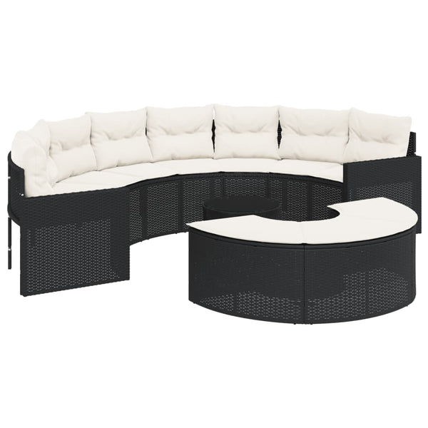 vidaXL Ensemble canapé de jardin 3 pcs demi-rond résine tressée noir