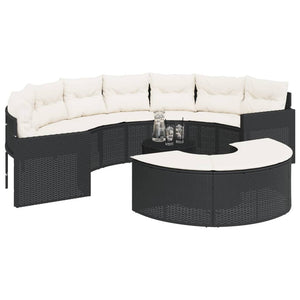 vidaXL Ensemble canapé de jardin 3 pcs demi-rond résine tressée noir