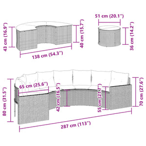 vidaXL Ensemble canapé de jardin 3 pcs demi-rond résine tressée noir