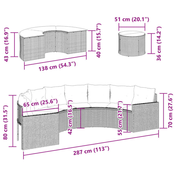 vidaXL Ensemble canapé de jardin 3 pcs demi-rond résine tressée noir