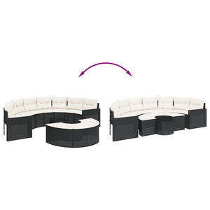 vidaXL Ensemble canapé de jardin 3 pcs demi-rond résine tressée noir