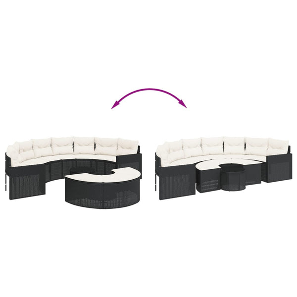 vidaXL Ensemble canapé de jardin 3 pcs demi-rond résine tressée noir