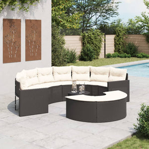 vidaXL Ensemble canapé de jardin 3 pcs demi-rond résine tressée noir