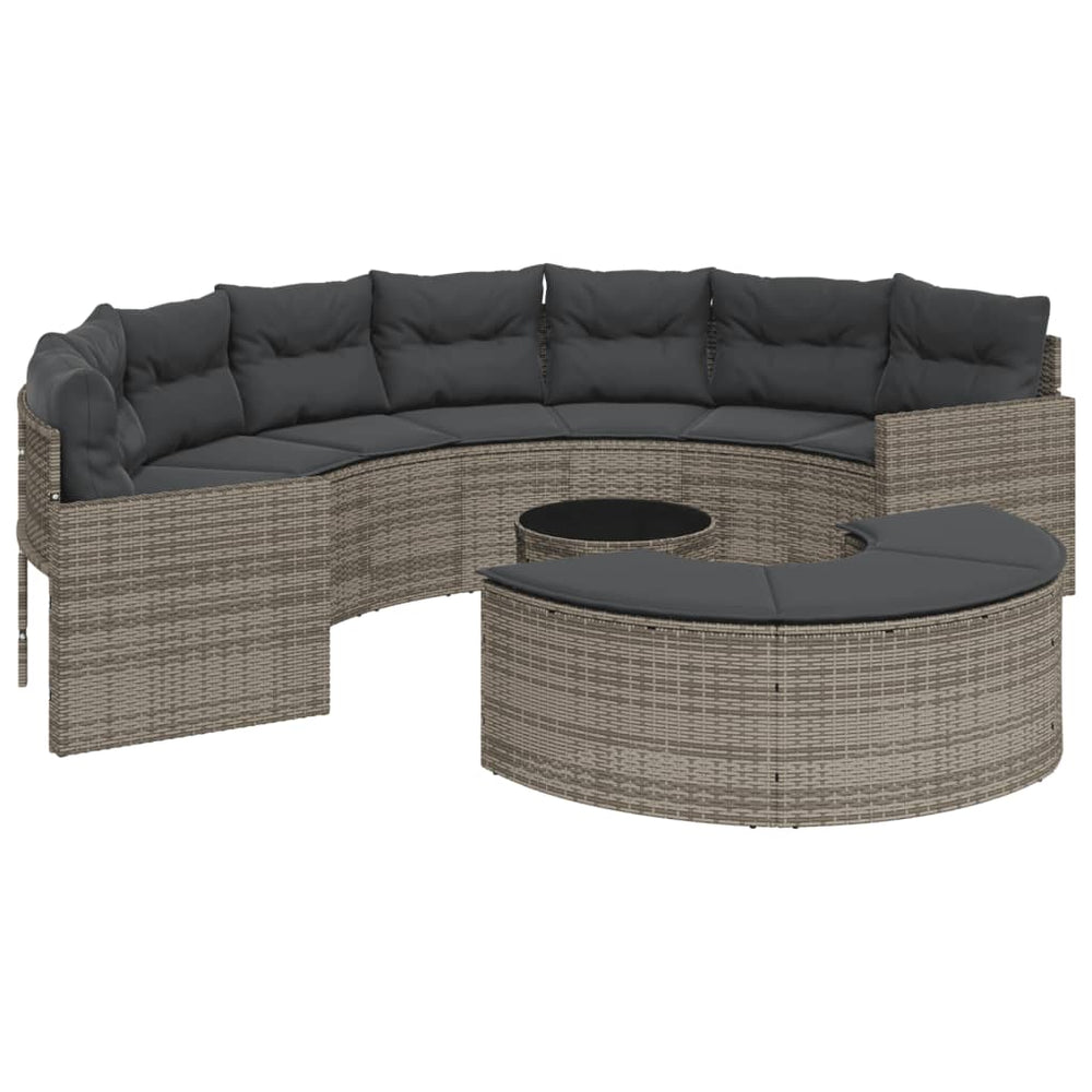 vidaXL 3-Piece Half-Round Garden Sofa Set Grey Poly Rattan