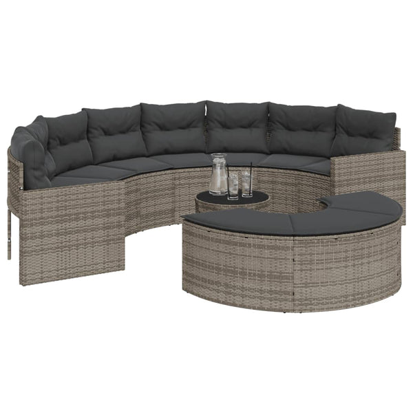 vidaXL Ensemble de canapés de jardin 3 pièces semi-circulaire gris rotin PE